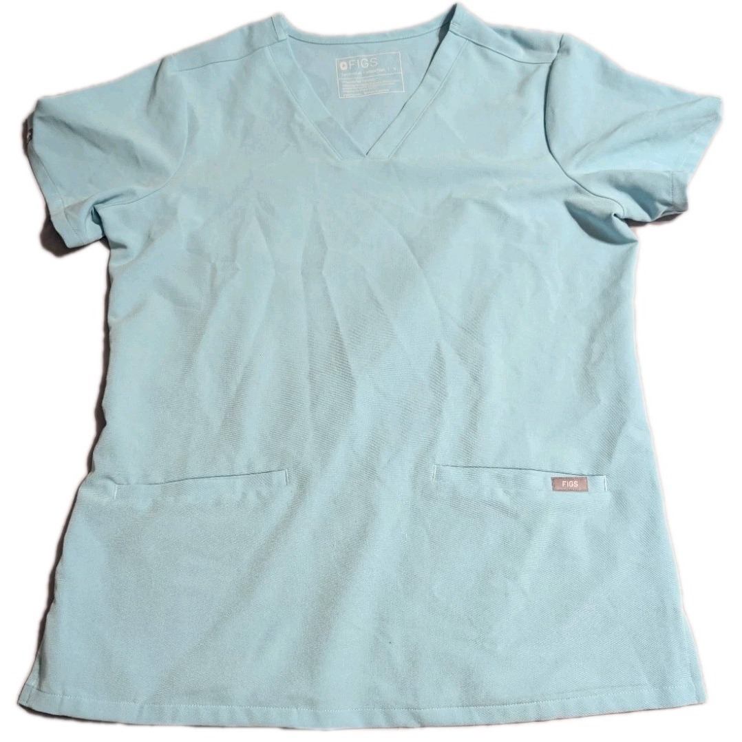 Figs Casma Scrub Top Womens Small Blue V Neck Stretch Medical Uniform